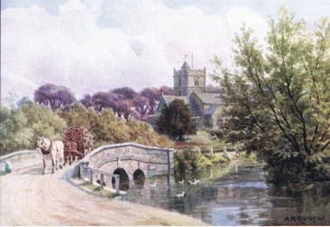 Le pont, Coombe Bissett, près de Salisbury, de The Cottages and the Village Life of Rural England publié par Dent & Sons Limited, 1912